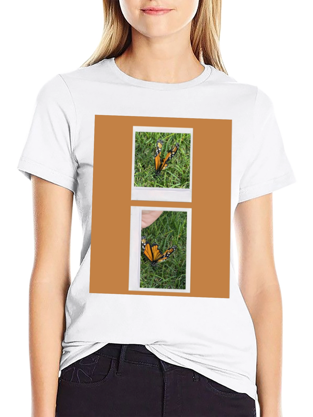 Butterfly Polaroid Print Black T-Shirt