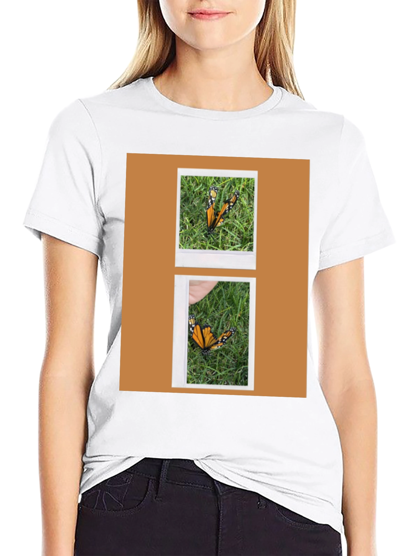 Butterfly Polaroid Print Black T-Shirt