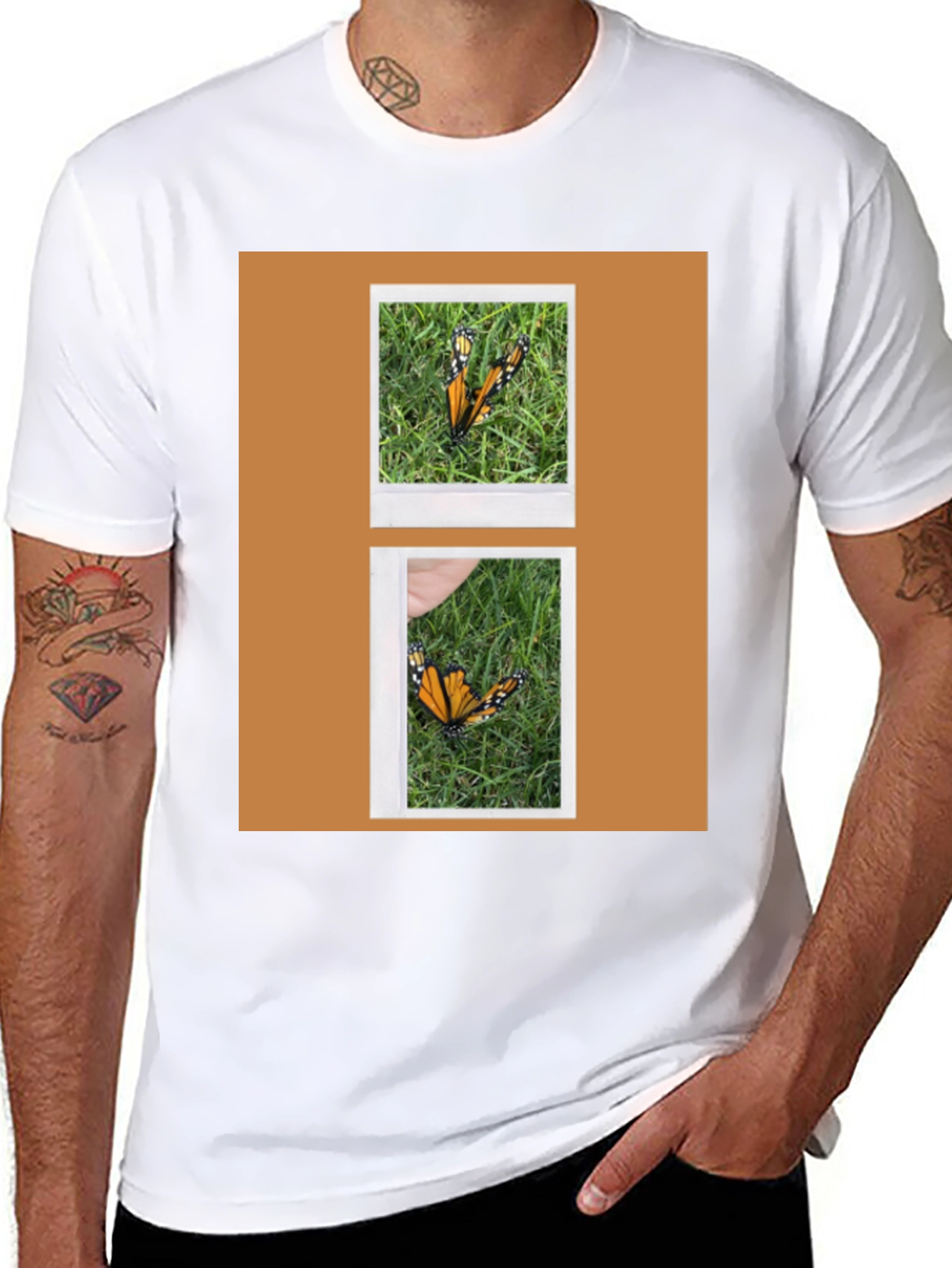 Butterfly Polaroid Print Black T-Shirt