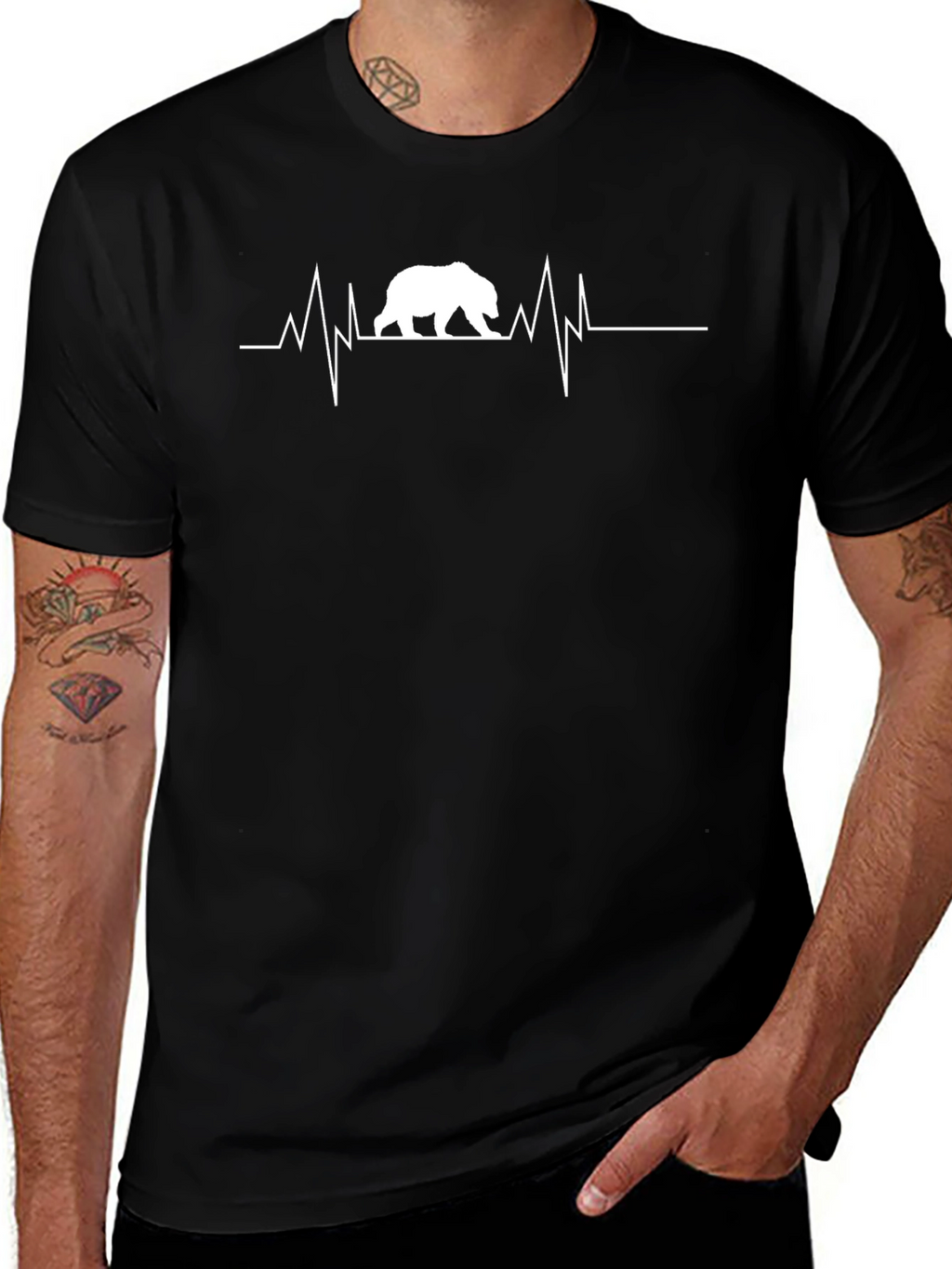 Bear Heartbeat Graphic T-Shirt - Black