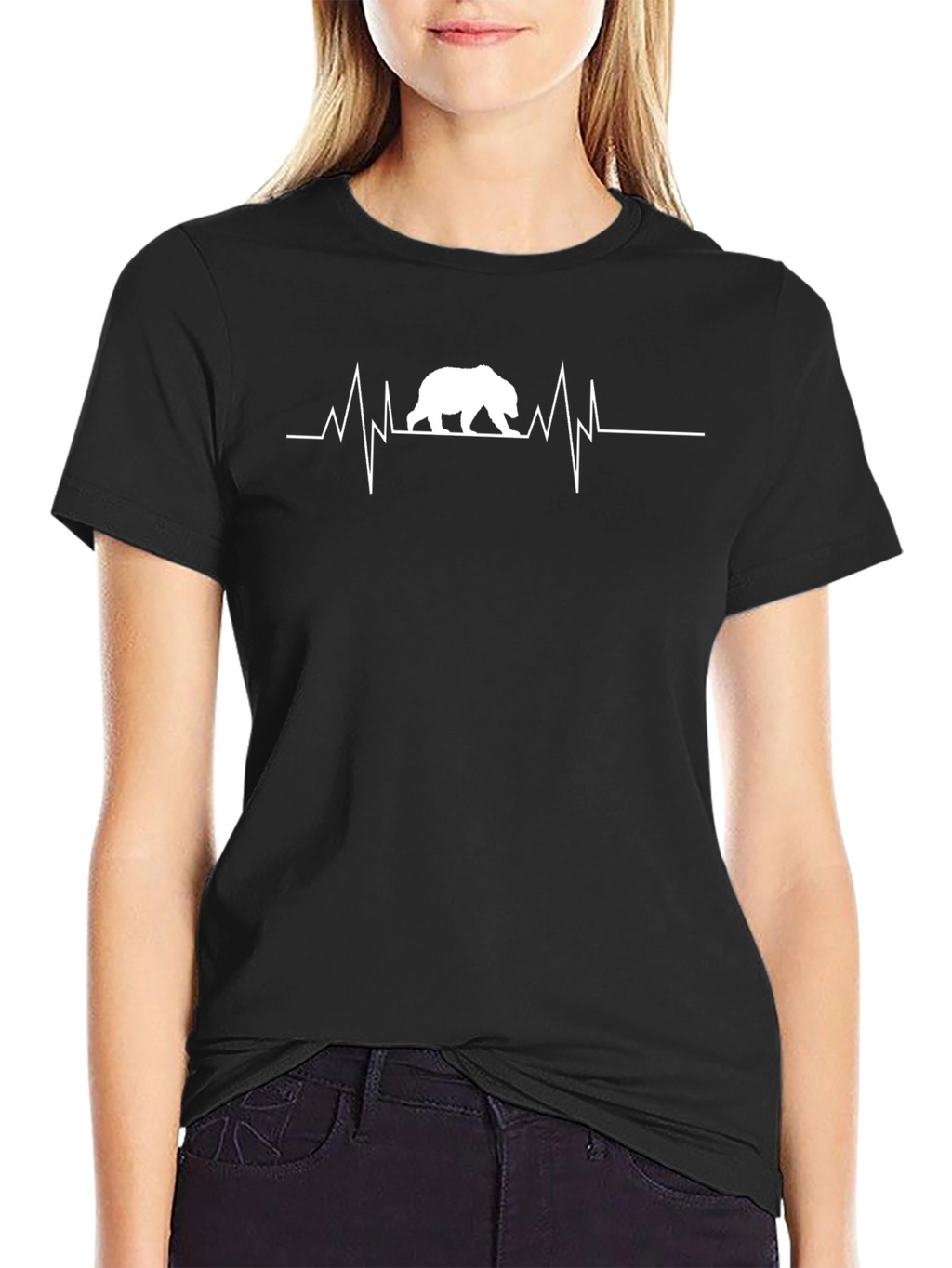 Bear Heartbeat Graphic T-Shirt - Black