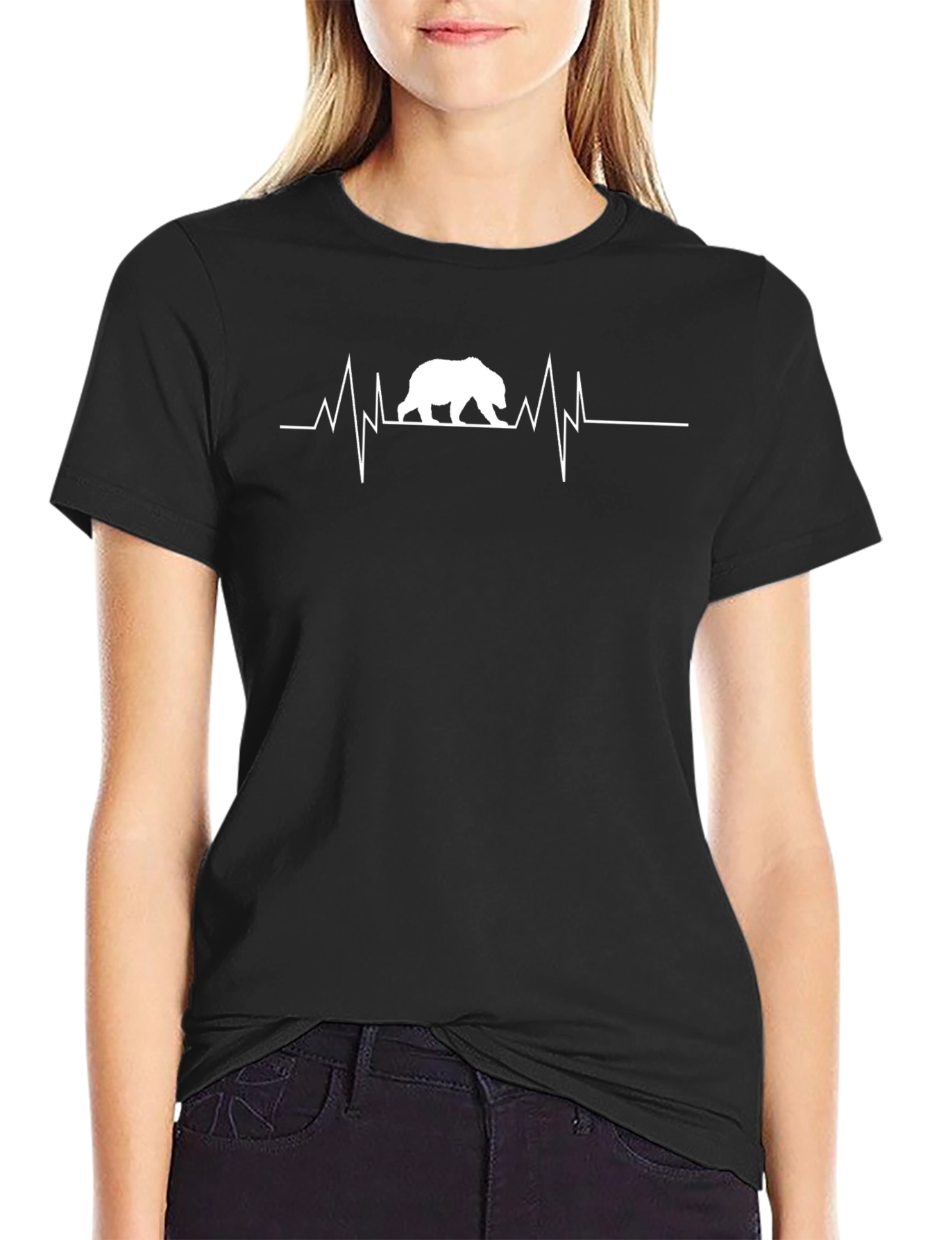 Bear Heartbeat Graphic T-Shirt - Black