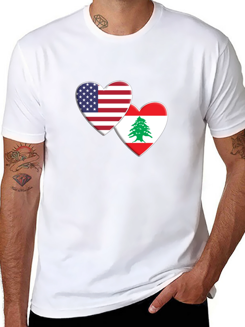 USA & Lebanon Flag Heart T-Shirt