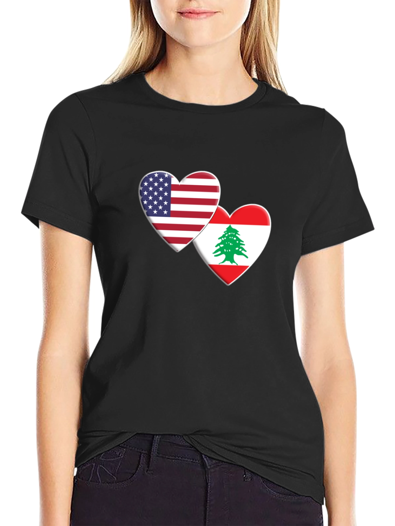 USA & Lebanon Flag Heart T-Shirt