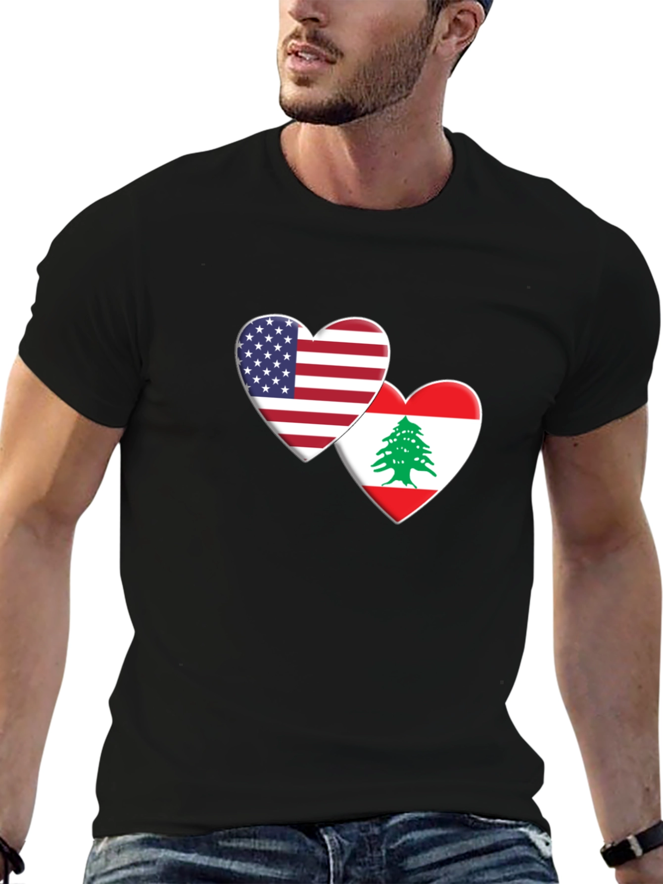 USA & Lebanon Flag Heart T-Shirt