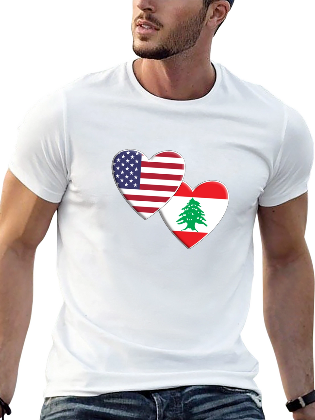 USA & Lebanon Flag Heart T-Shirt