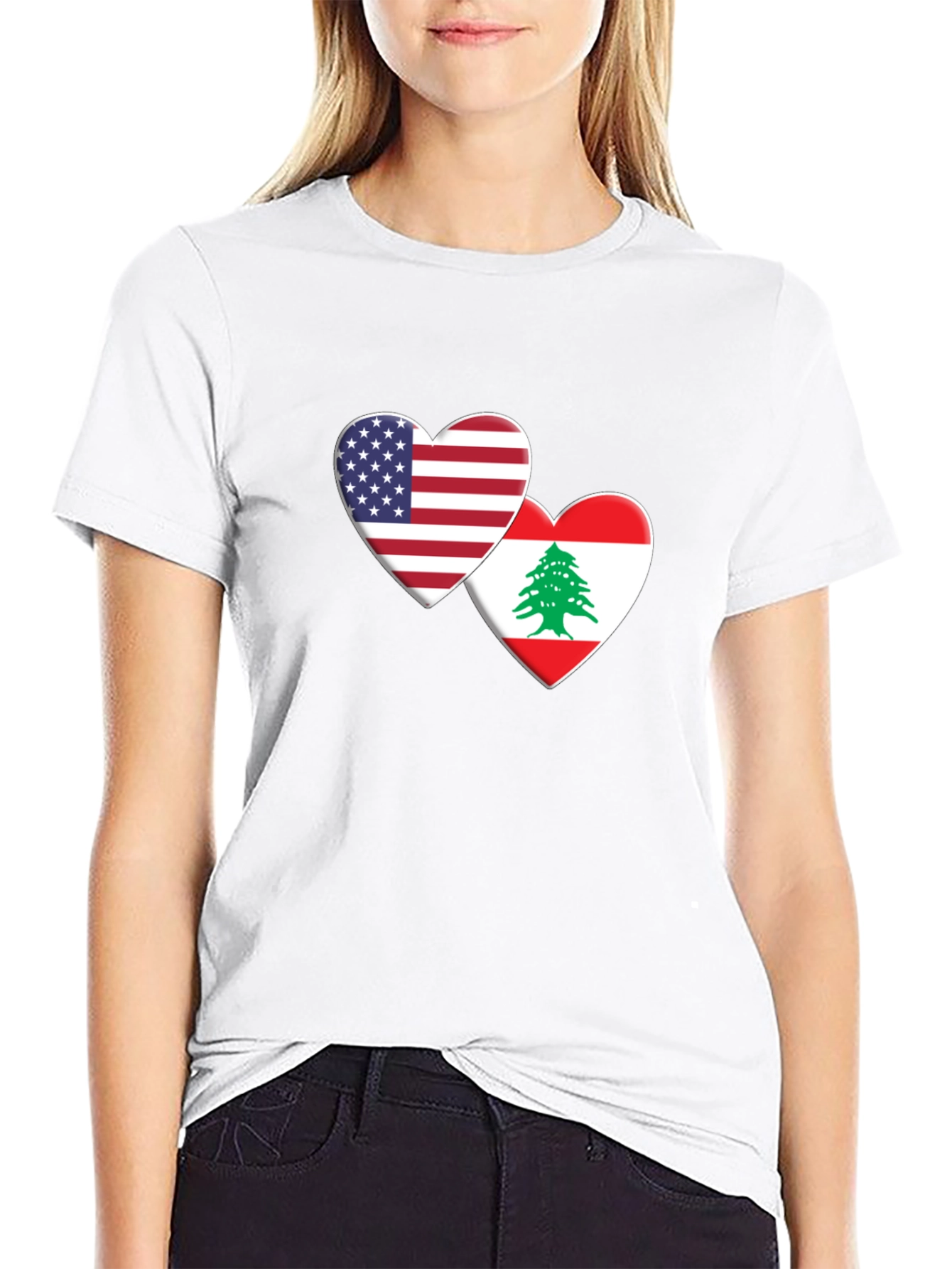 USA & Lebanon Flag Heart T-Shirt