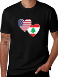USA & Lebanon Flag Heart T-Shirt