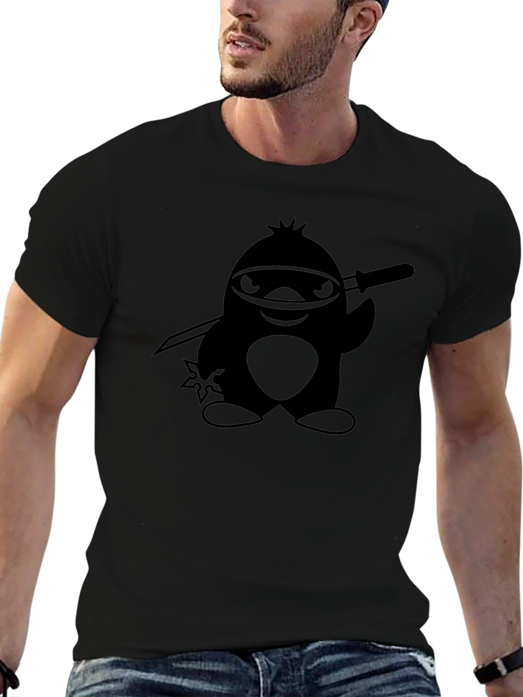Ninja Penguin Black T-Shirt - Stealth Mode Activated!