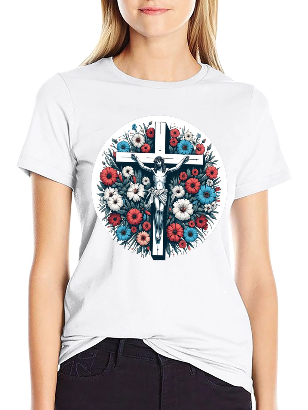 Floral Cross Graphic Tee - Stylish Comfort