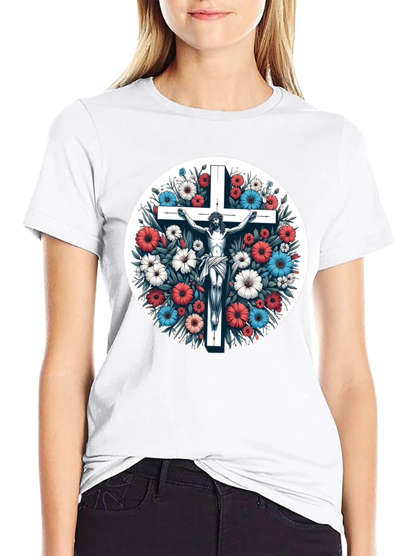 Floral Cross Graphic Tee - Stylish Comfort