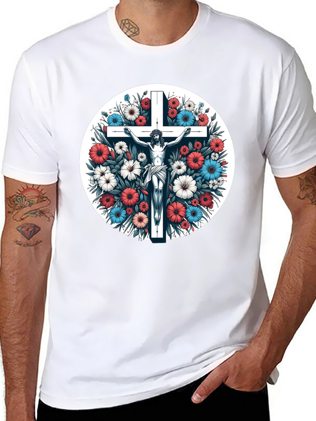 Floral Cross Graphic Tee - Stylish Comfort