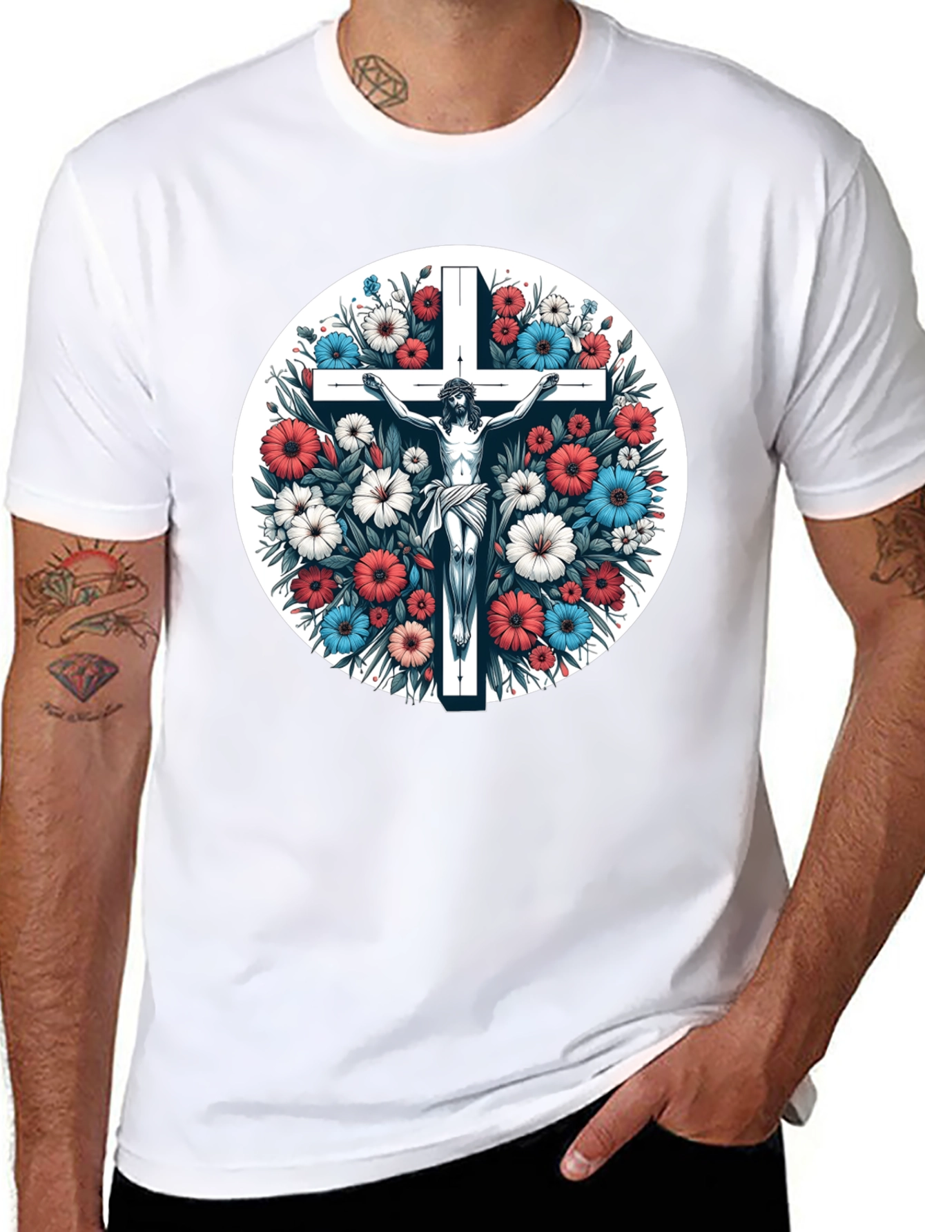 Floral Cross Graphic Tee - Stylish Comfort
