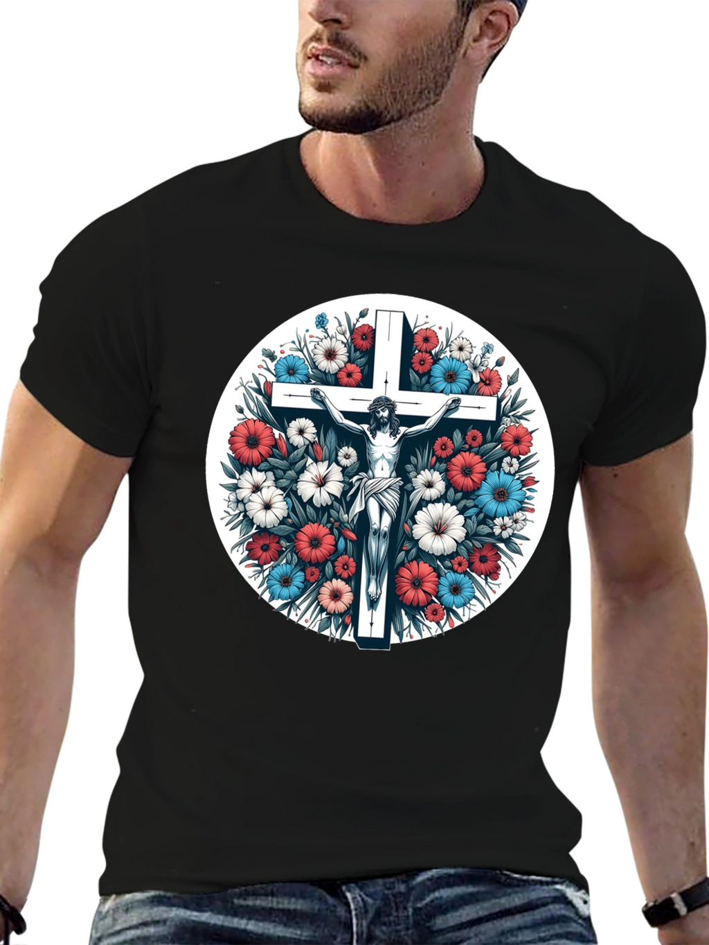 Floral Cross Graphic Tee - Stylish Comfort