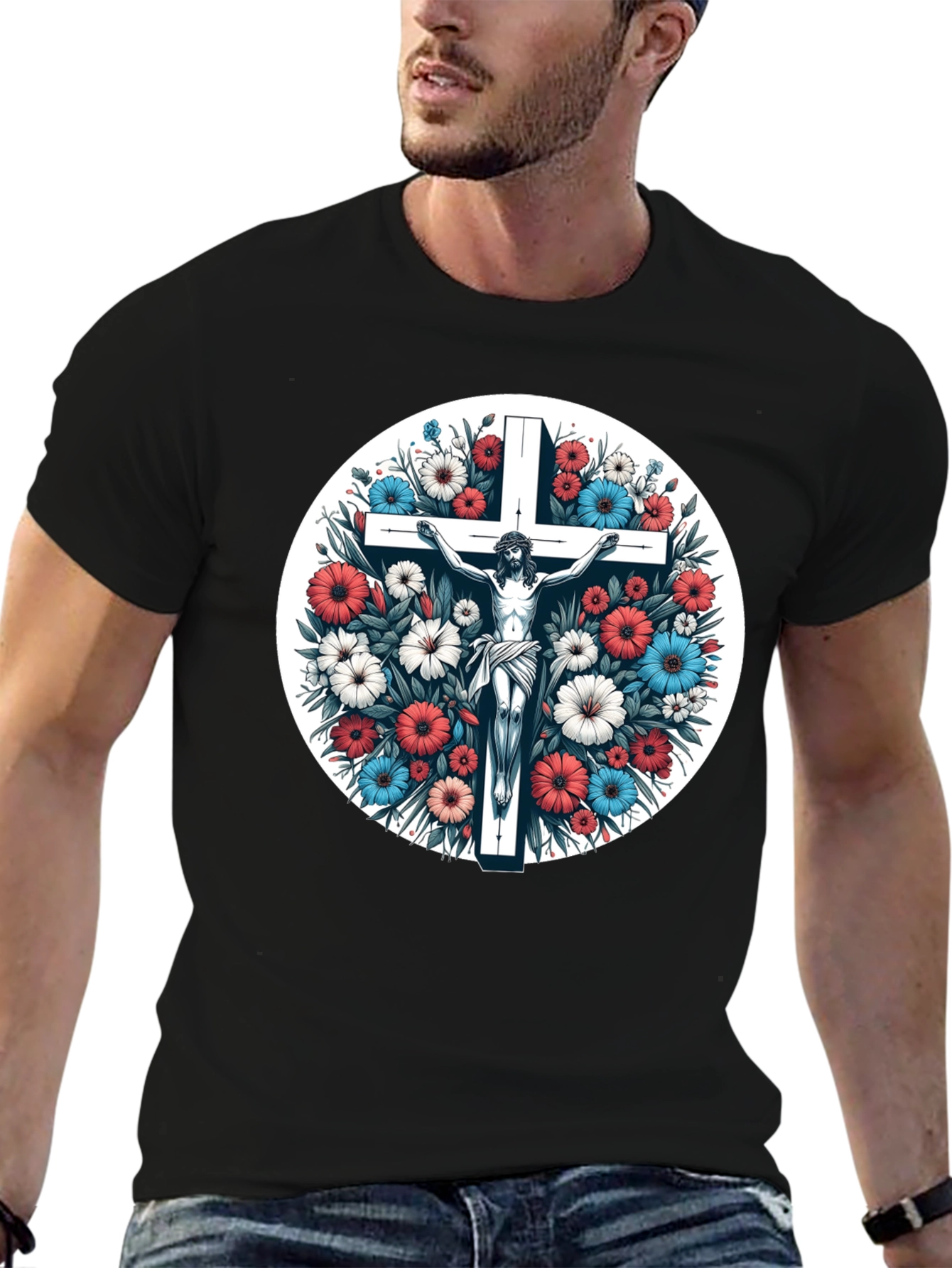 Floral Cross Graphic Tee - Stylish Comfort