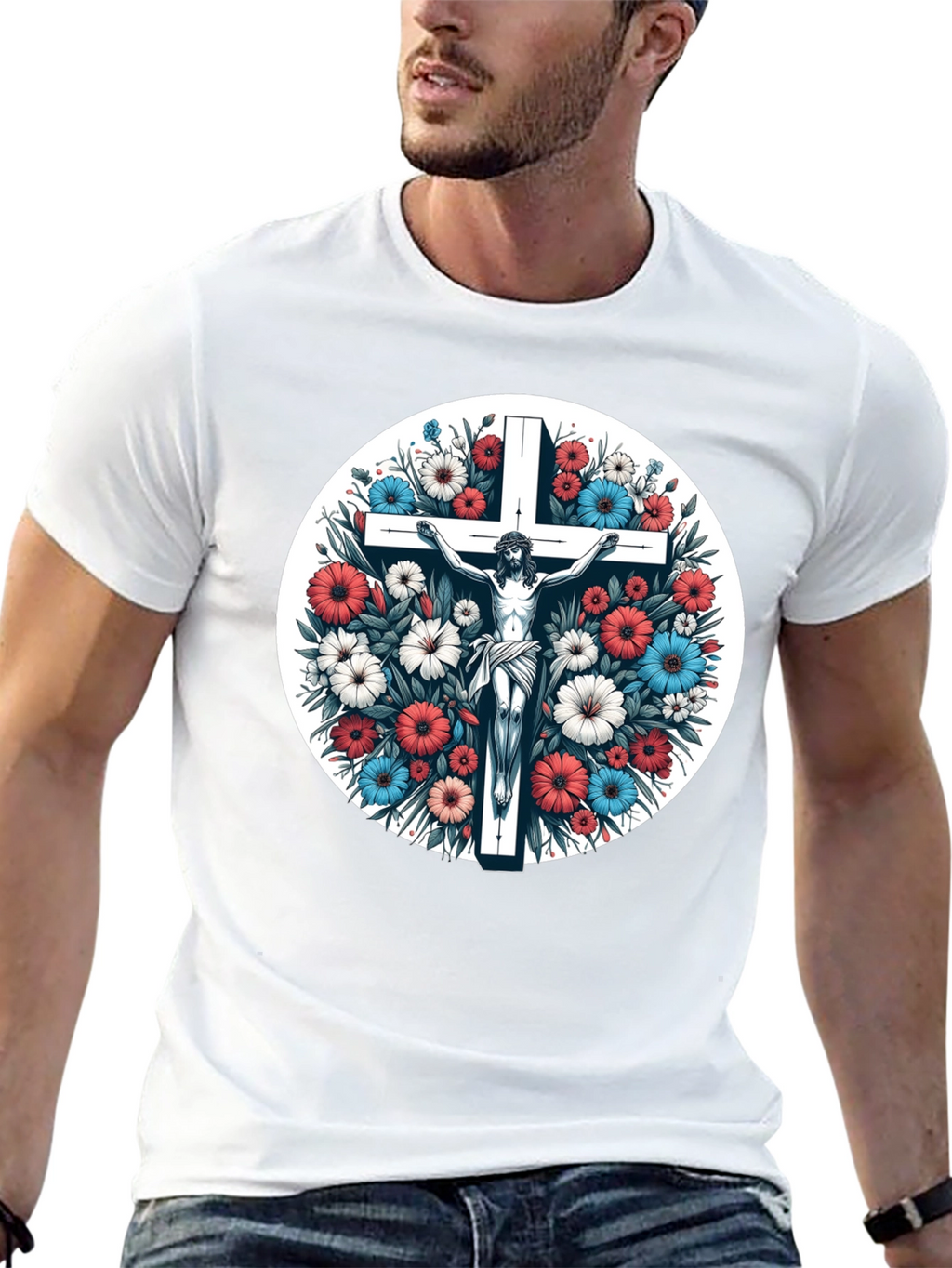 Floral Cross Graphic Tee - Stylish Comfort