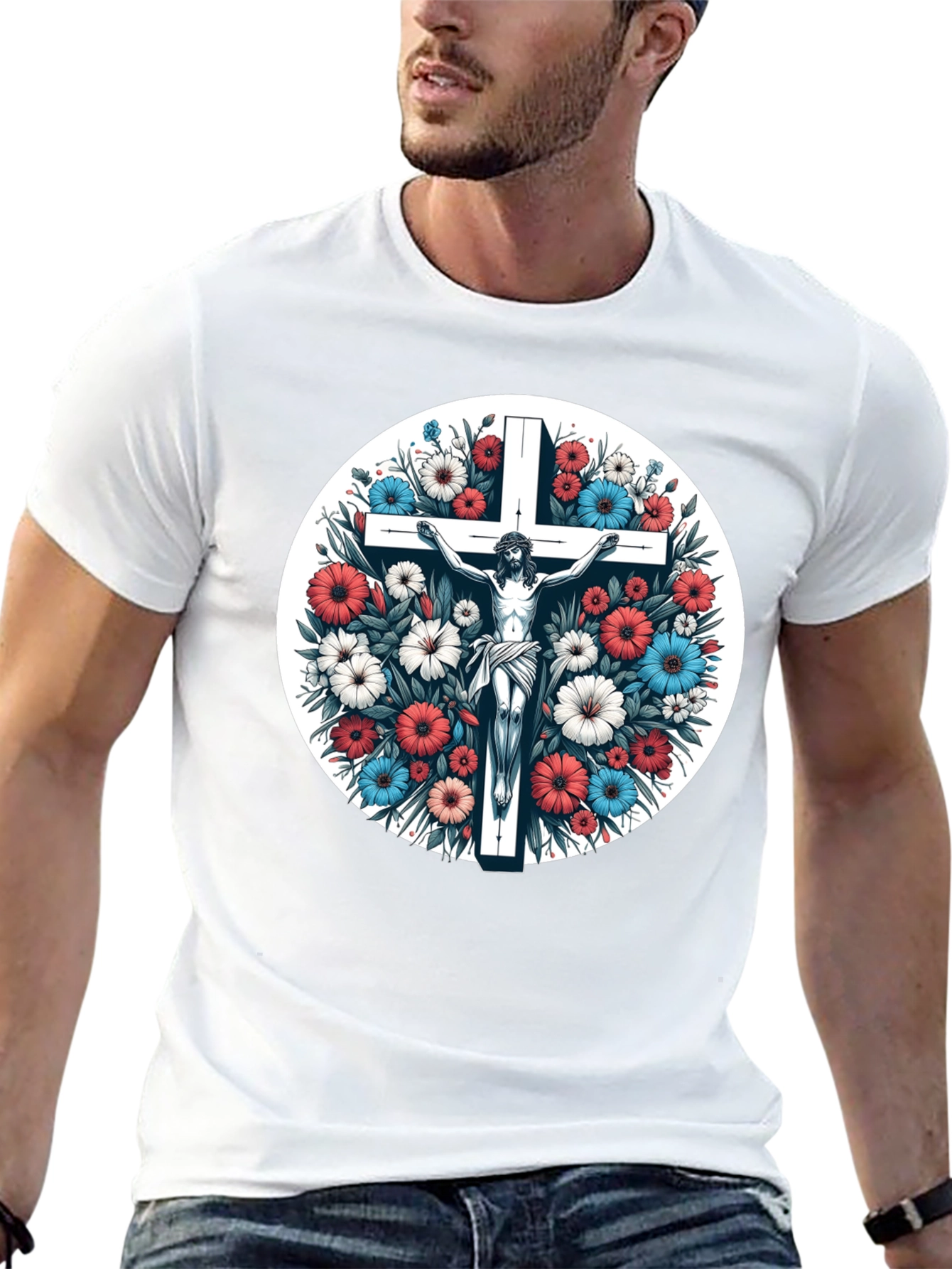 Floral Cross Graphic Tee - Stylish Comfort