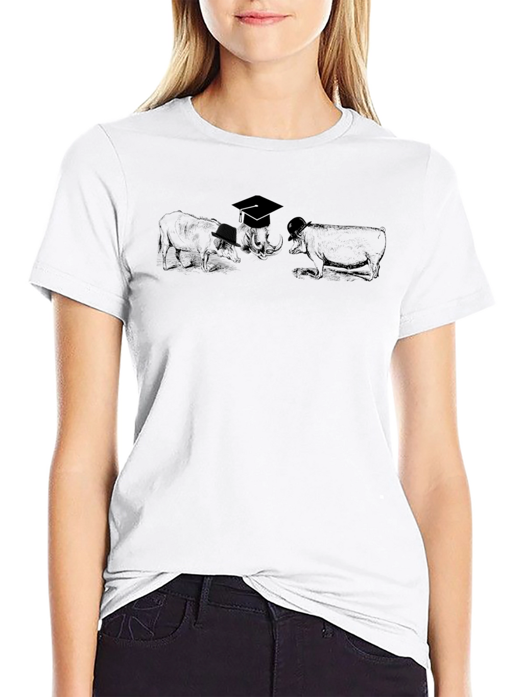 Funny Animal T-Shirt Black Cotton Tee