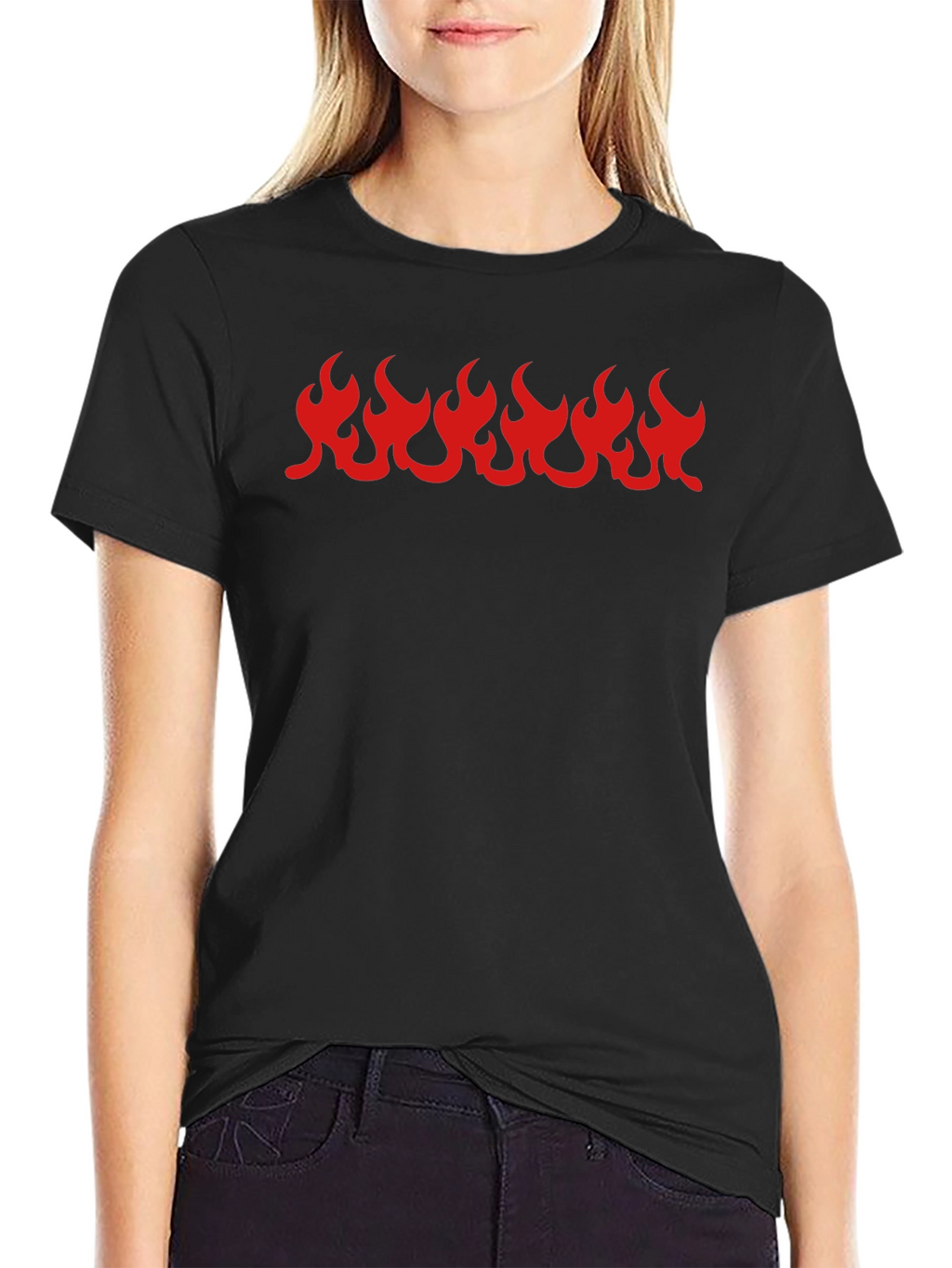 Black T-Shirt with Red Flame Graphic