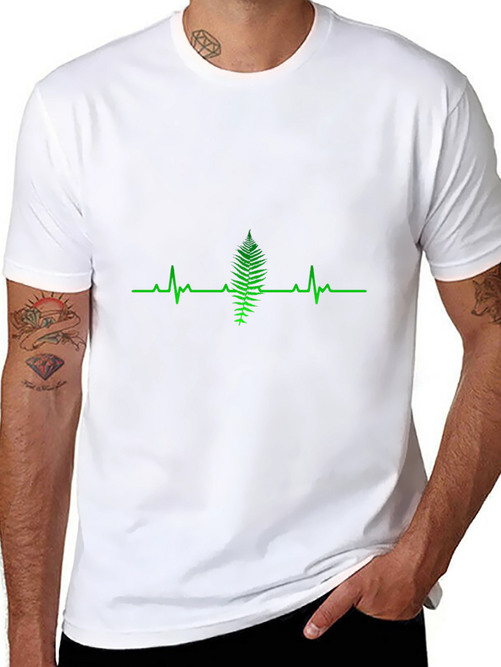 Fern Heartbeat Graphic Tee - Black Cotton T-Shirt