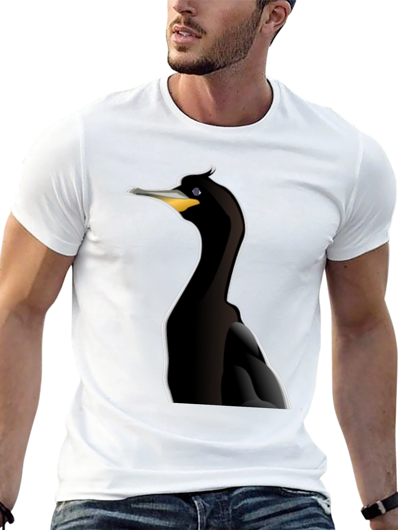 Cormorant Bird Graphic Tee - Black Cotton T-Shirt