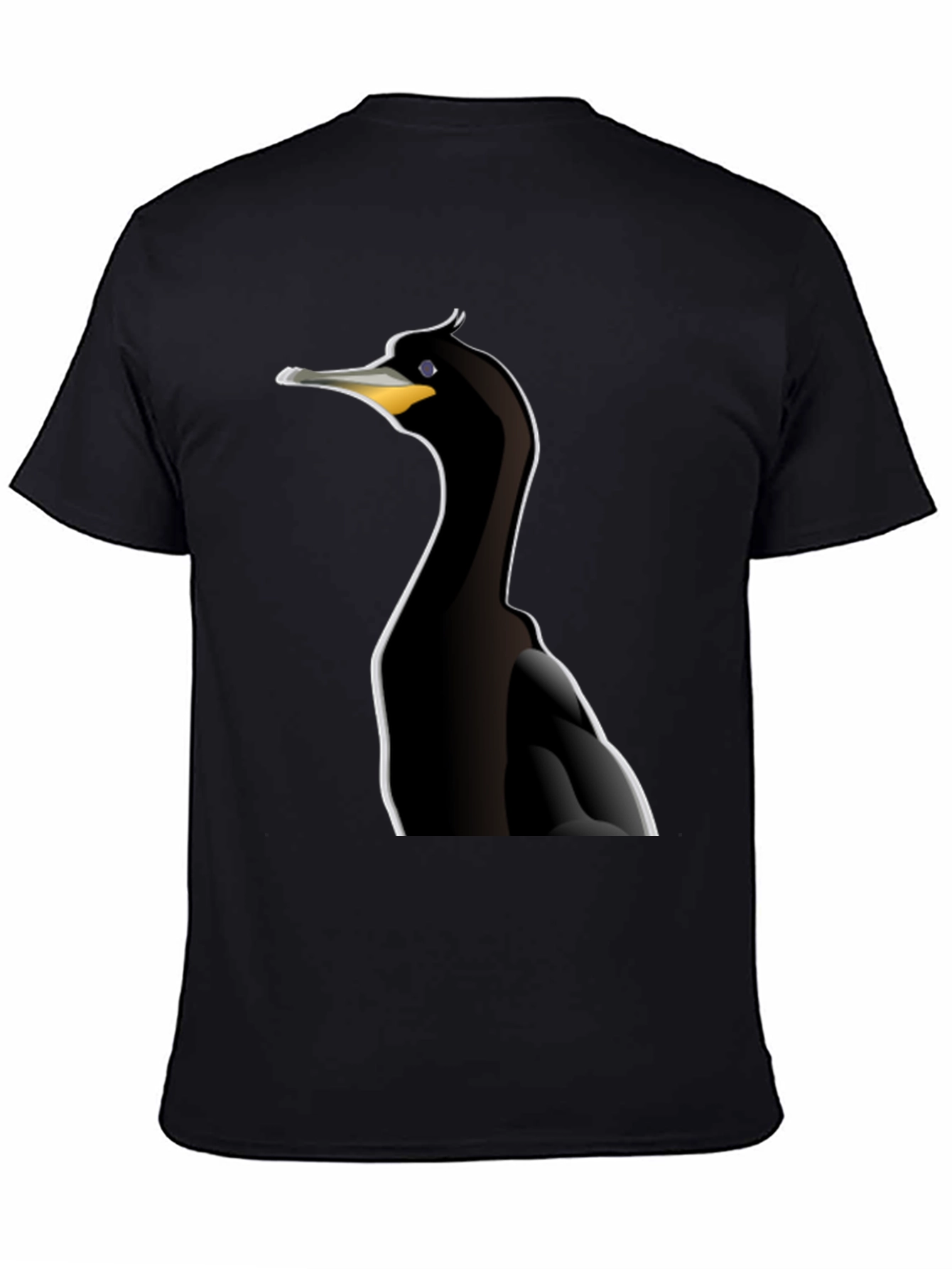Cormorant Bird Graphic Tee - Black Cotton T-Shirt