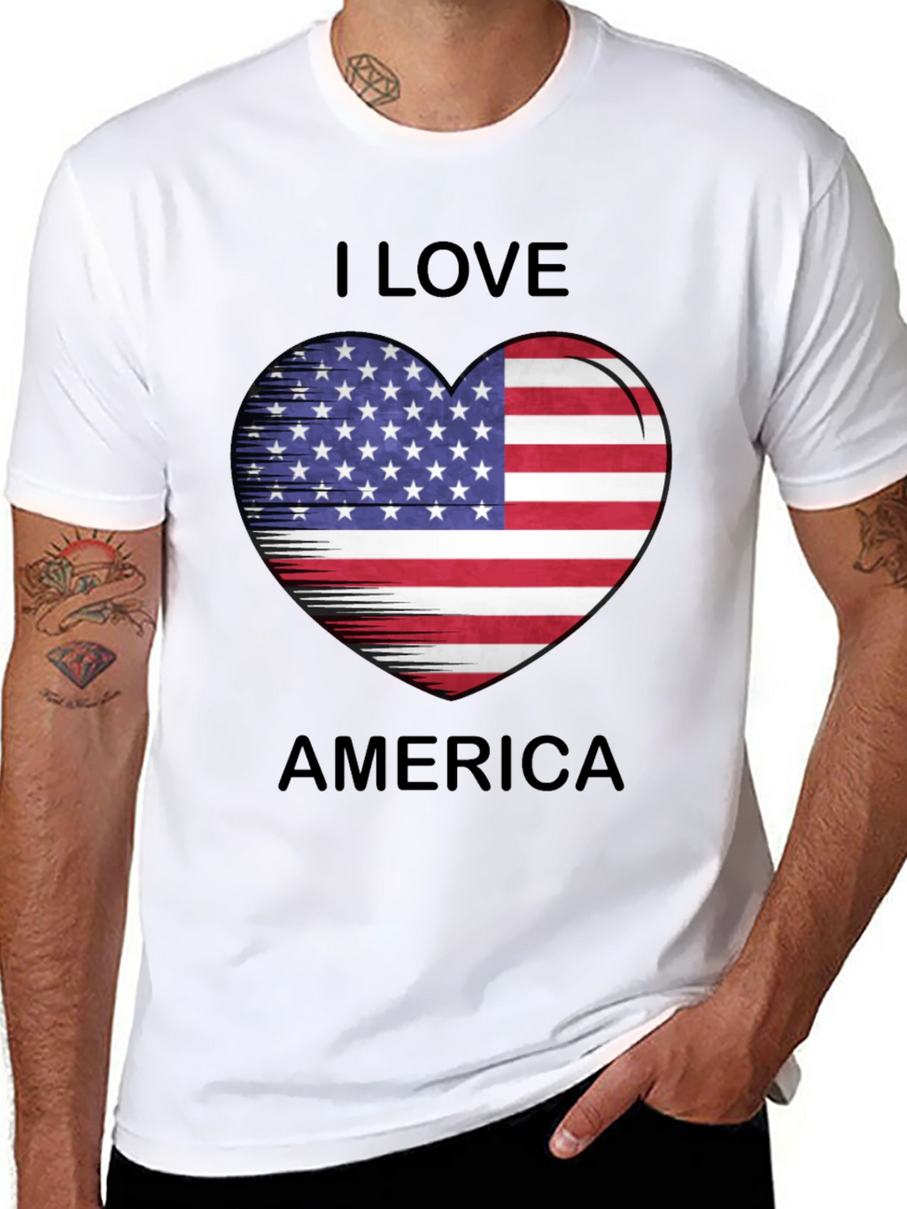 I Love America Heart Flag T-Shirt Patriotic Tee