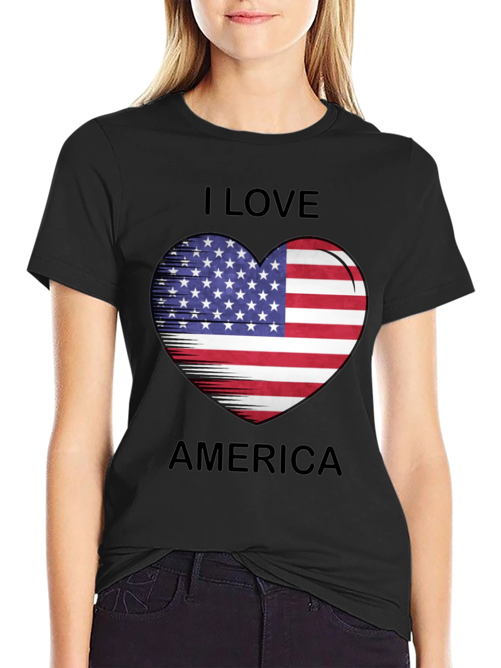 I Love America Heart Flag T-Shirt Patriotic Tee