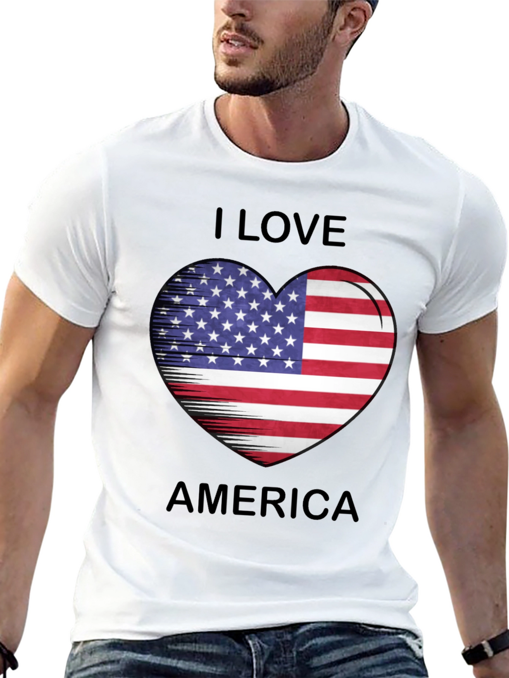 I Love America Heart Flag T-Shirt Patriotic Tee