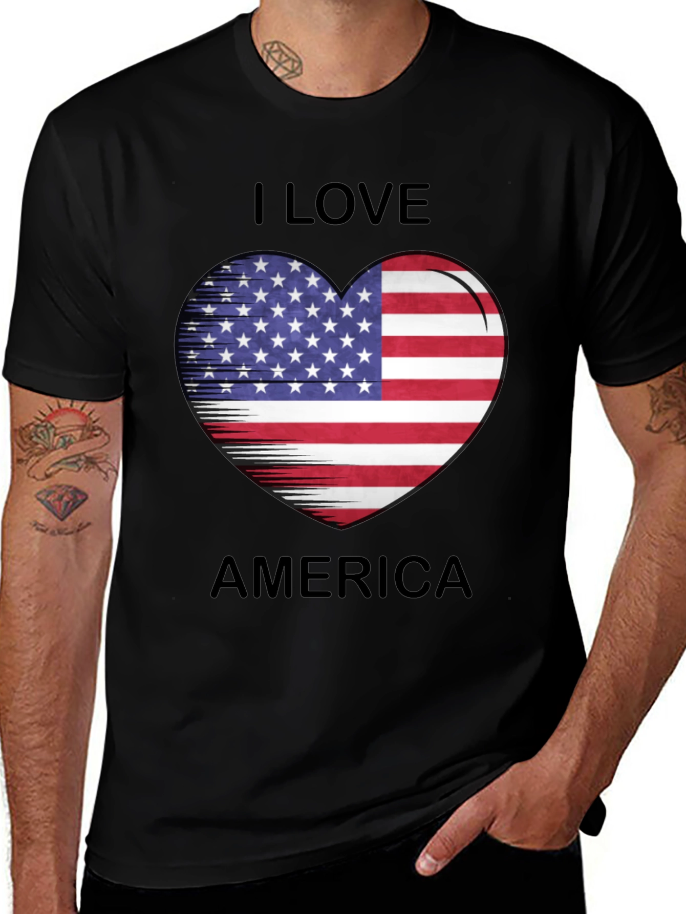 I Love America Heart Flag T-Shirt Patriotic Tee