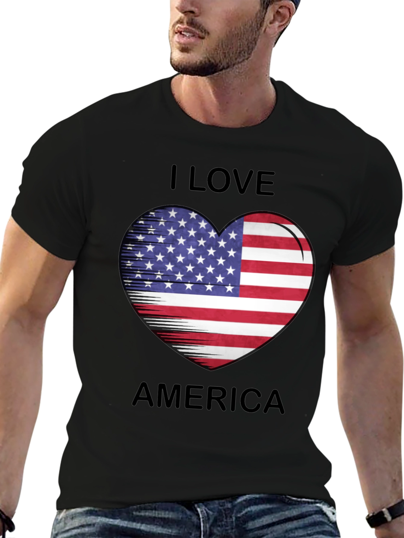 I Love America Heart Flag T-Shirt Patriotic Tee