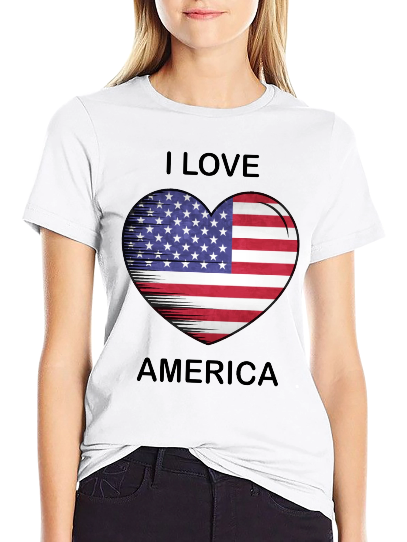 I Love America Heart Flag T-Shirt Patriotic Tee