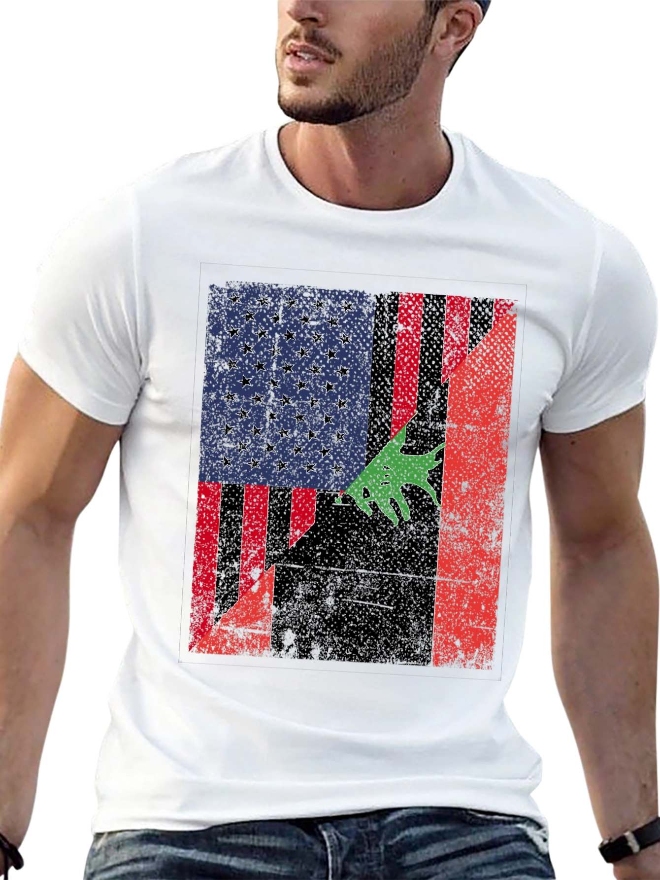 Distressed American Flag with Bear T-Shirt