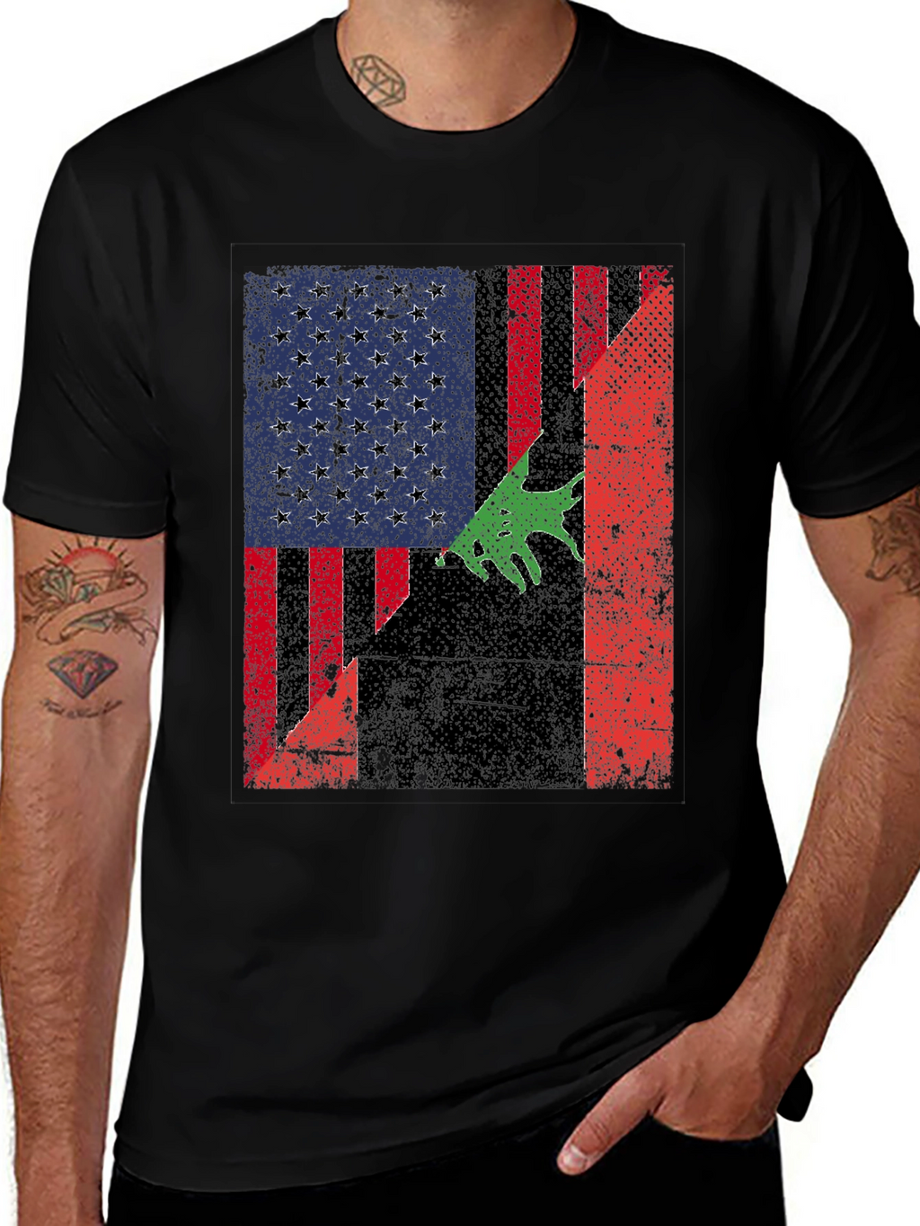 Distressed American Flag with Bear T-Shirt
