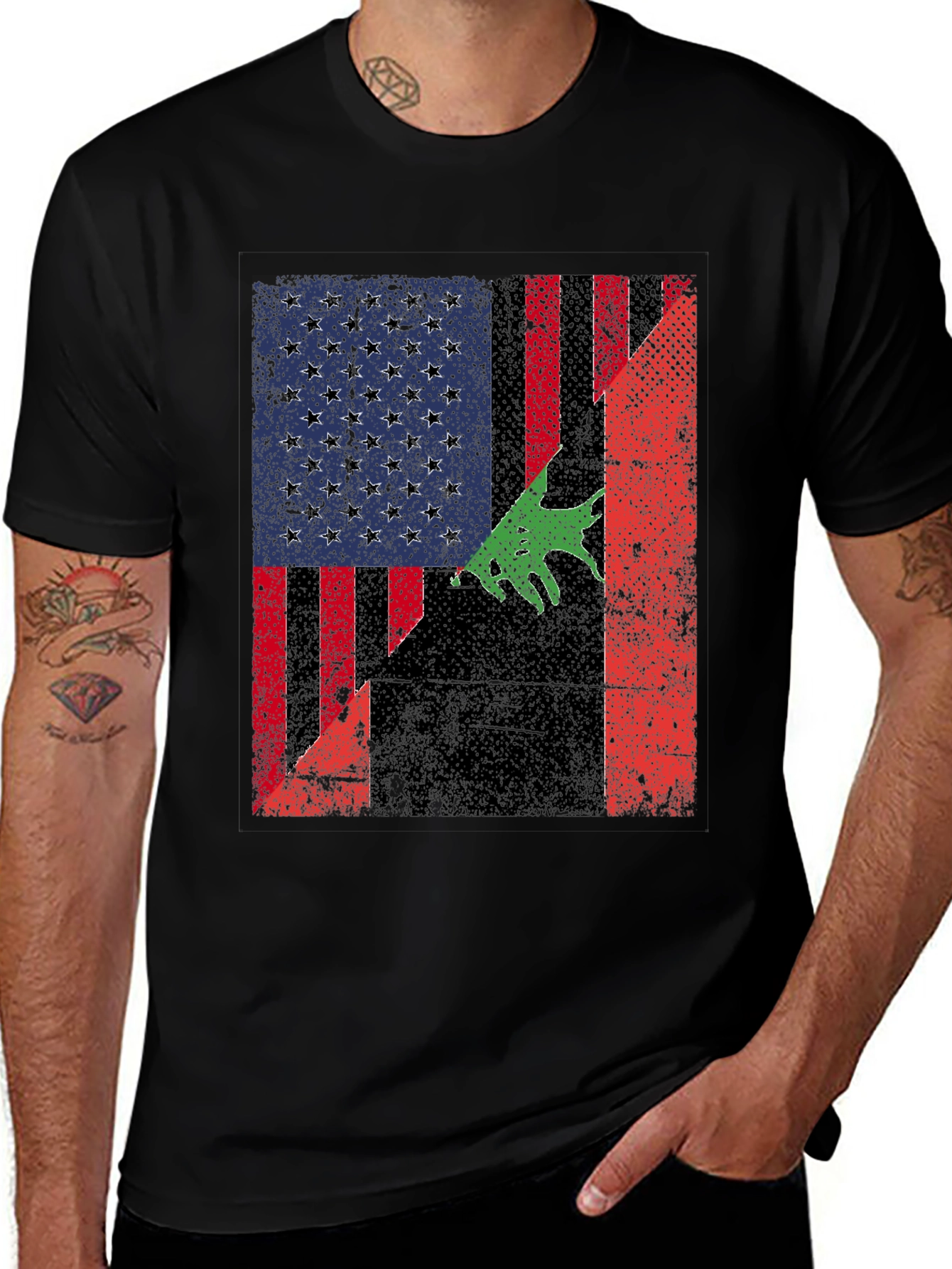 Distressed American Flag with Bear T-Shirt