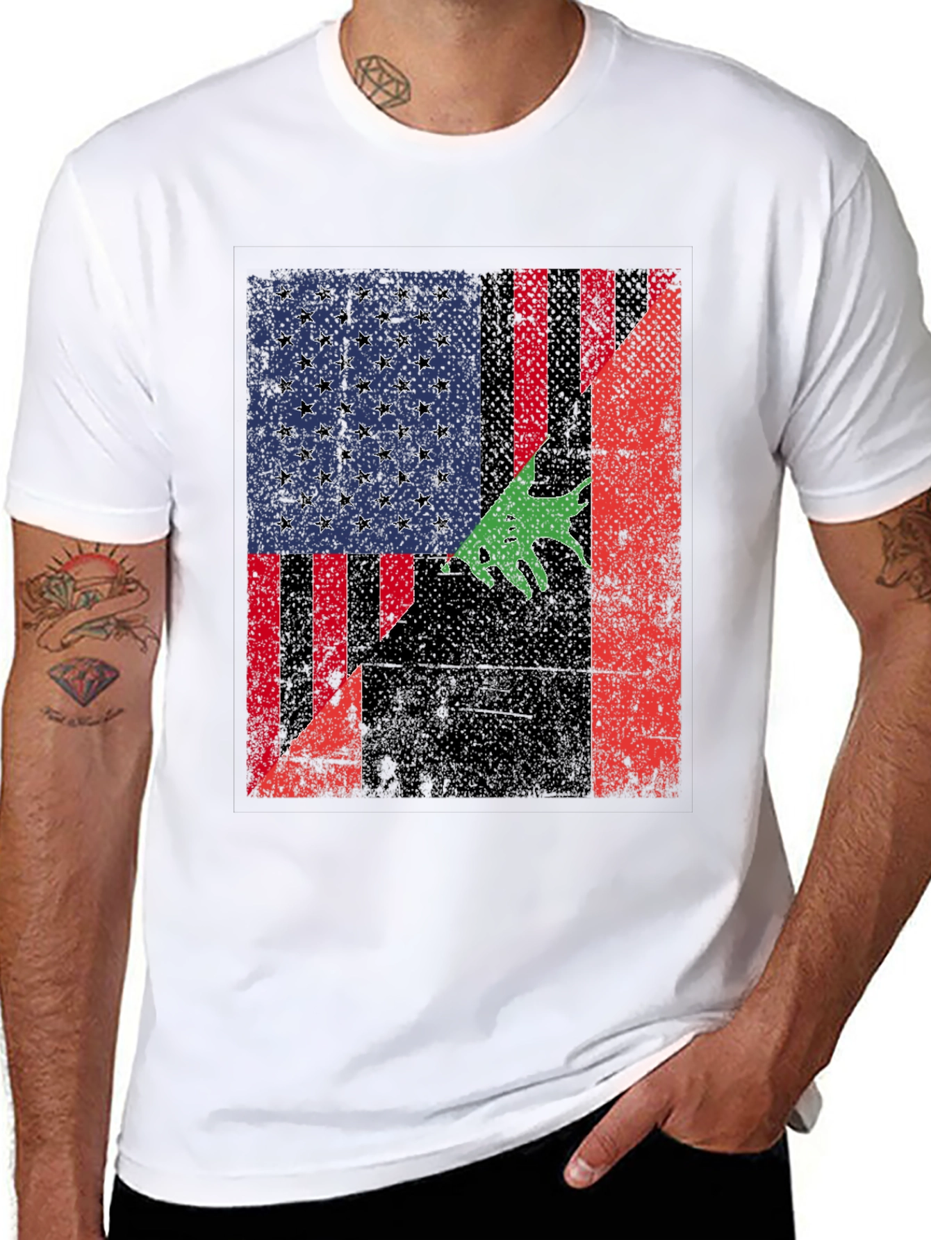 Distressed American Flag with Bear T-Shirt