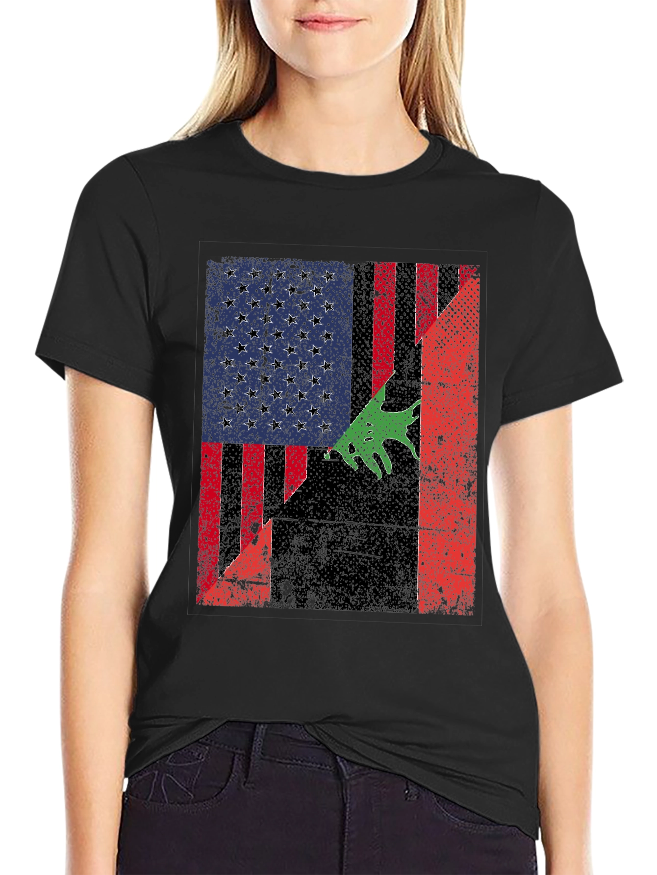 Distressed American Flag with Bear T-Shirt