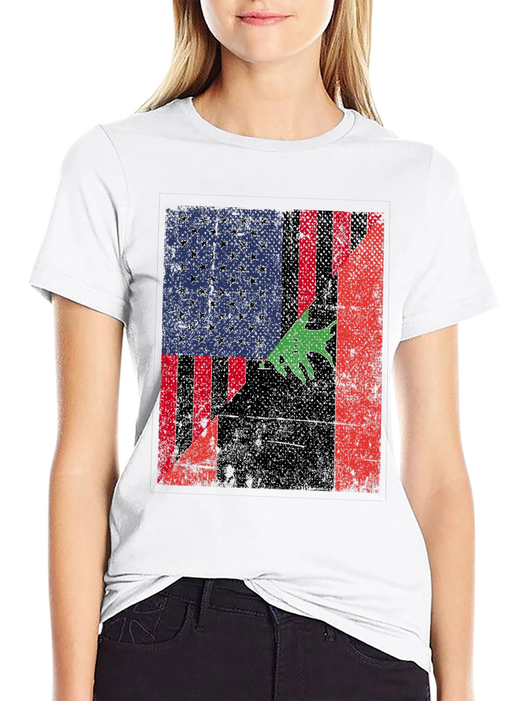 Distressed American Flag with Bear T-Shirt