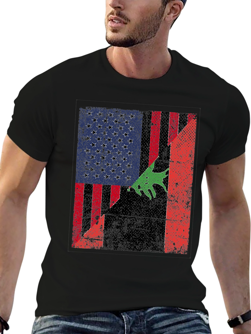 Distressed American Flag with Bear T-Shirt