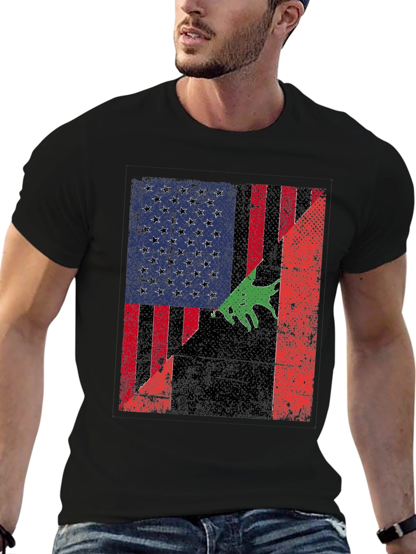 Distressed American Flag with Bear T-Shirt