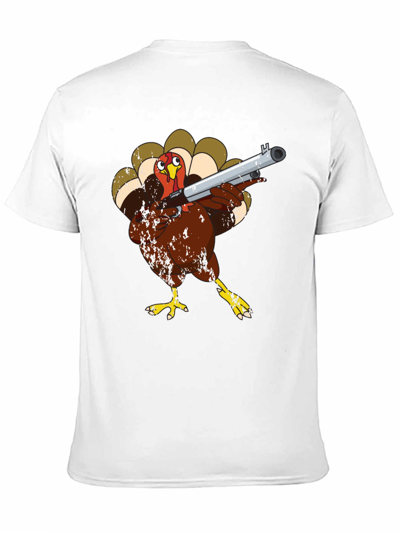 Turkey with Shotgun Black T-Shirt - Funny Thanksgiving Tee