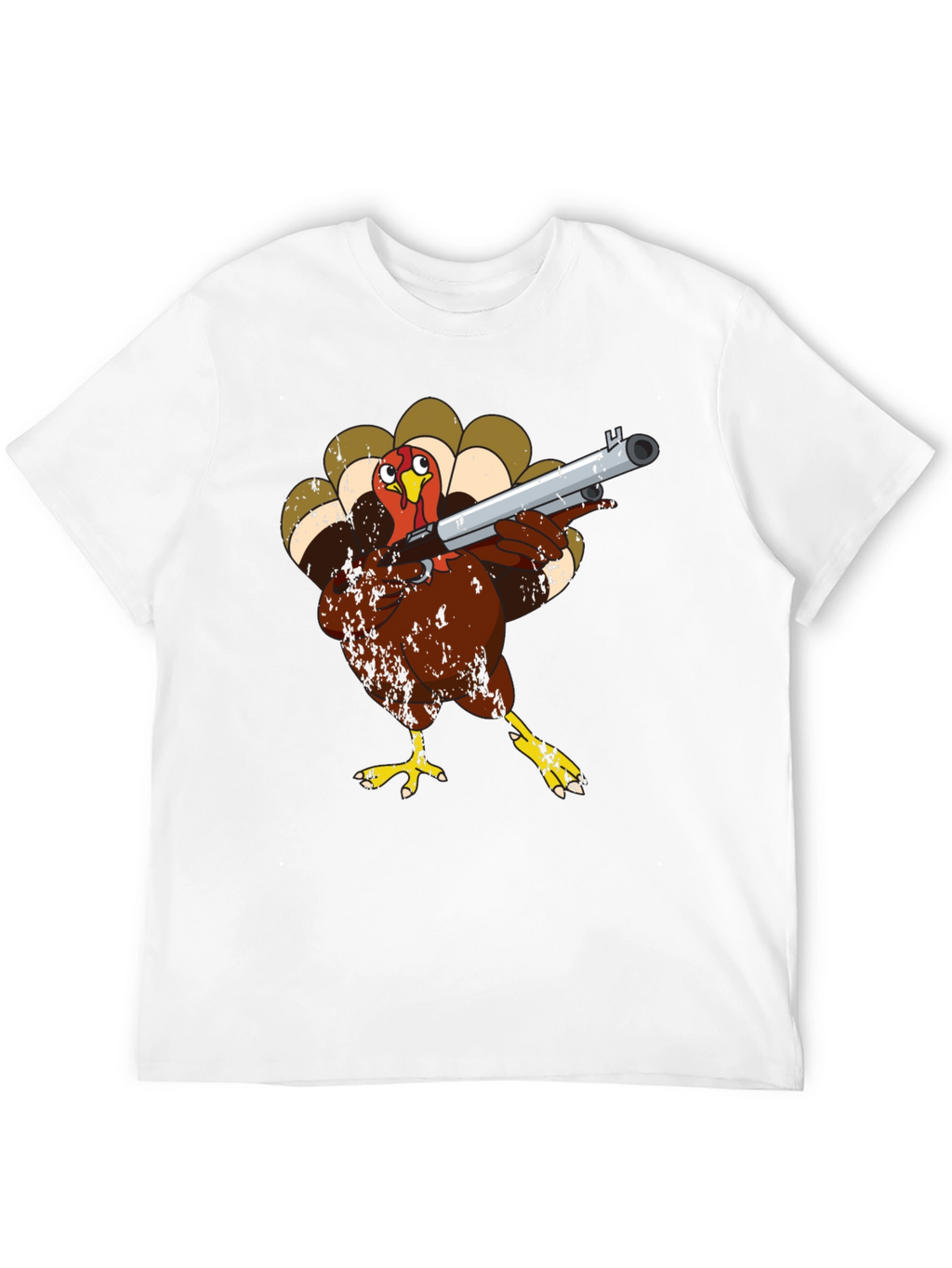 Turkey with Shotgun Black T-Shirt - Funny Thanksgiving Tee