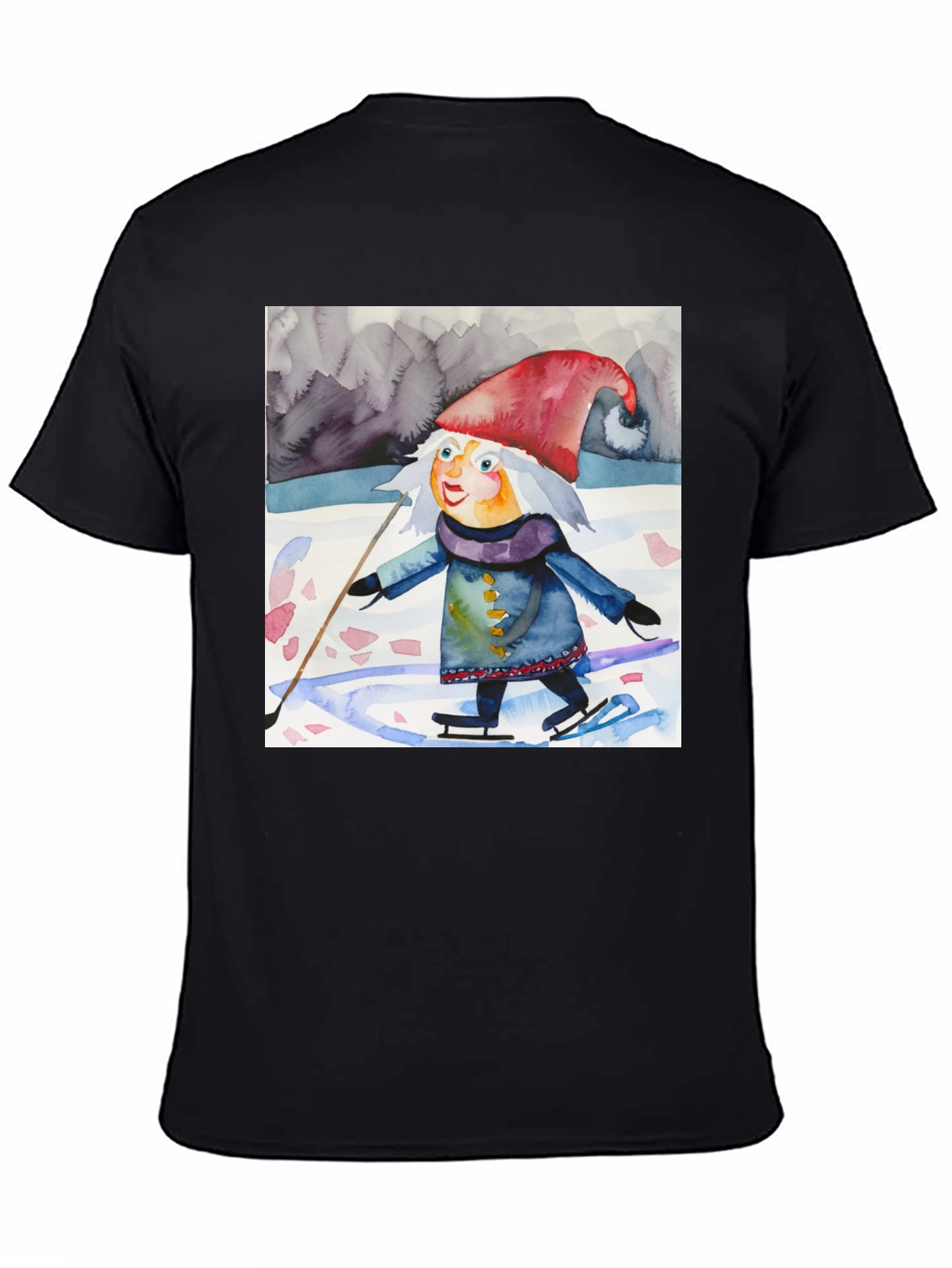 Whimsical Watercolor Gnome Ice Skating T-Shirt