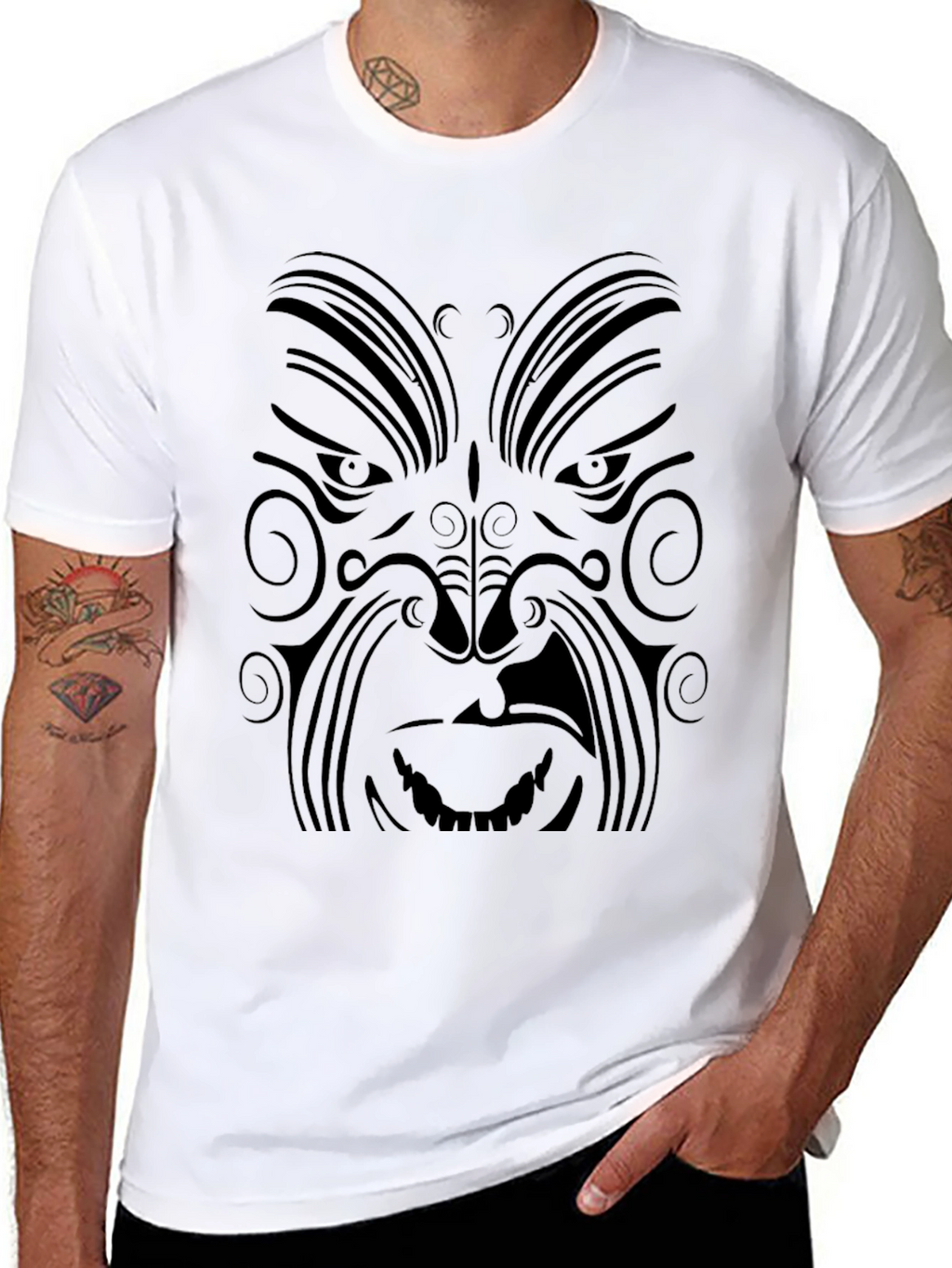 Tribal Face Graphic Black T-Shirt - Mens Style