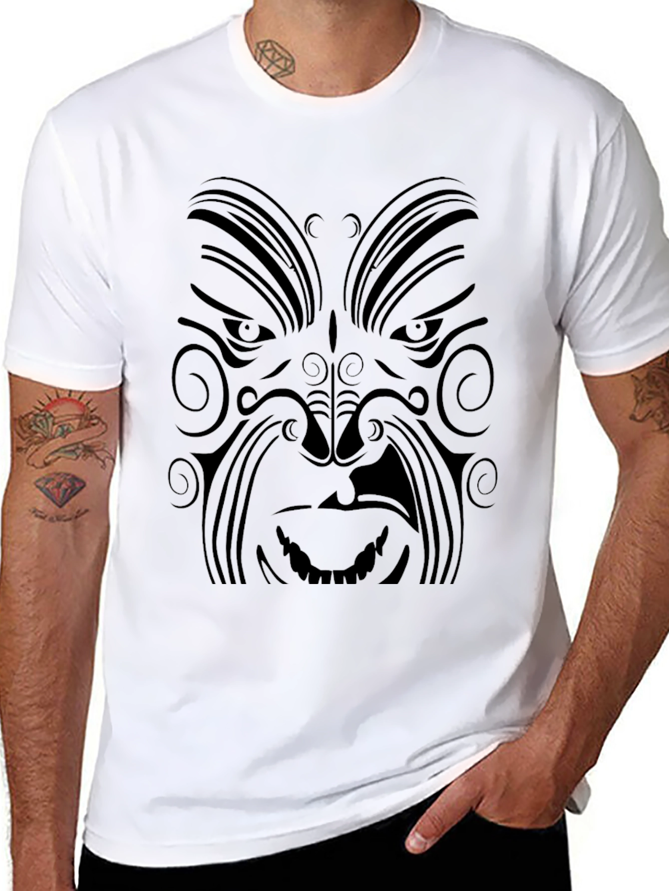 Tribal Face Graphic Black T-Shirt - Mens Style