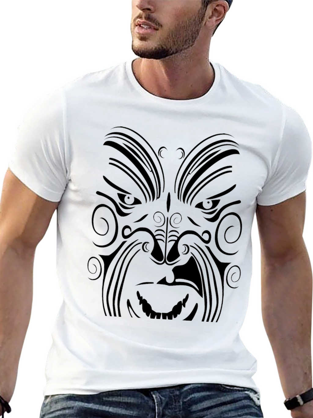 Tribal Face Graphic Black T-Shirt - Mens Style