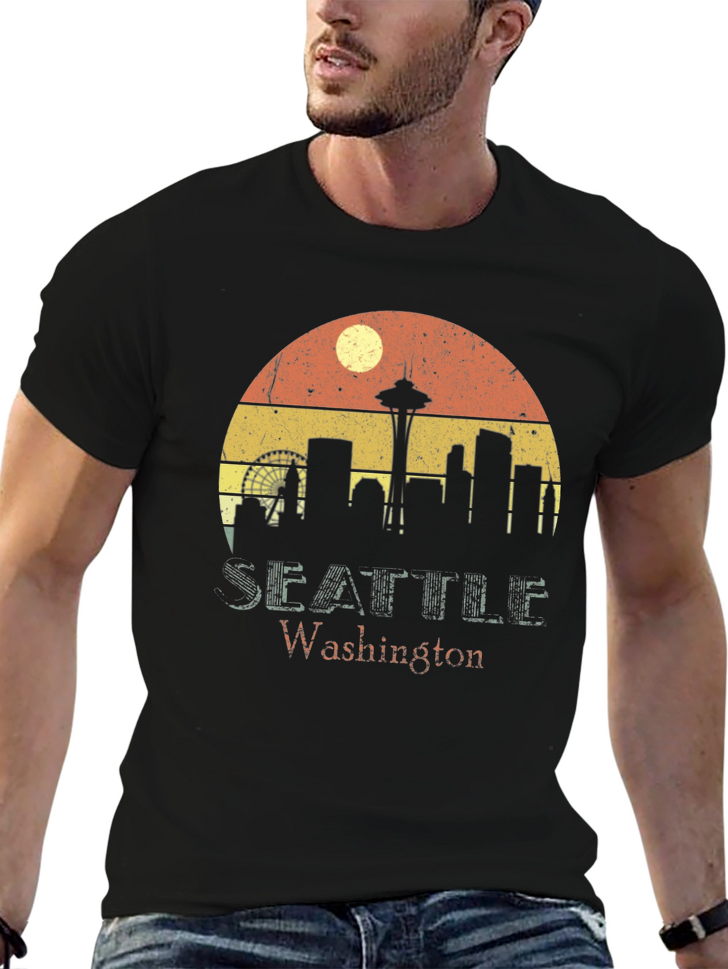 Seattle Washington Skyline Retro T-Shirt