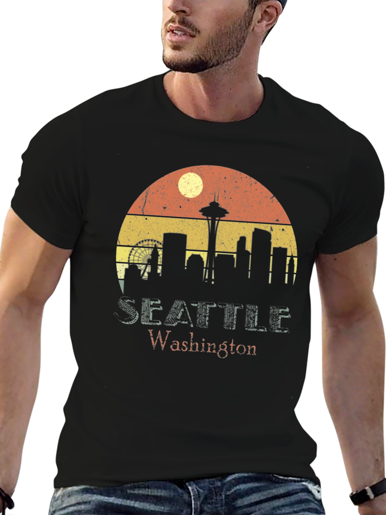 Seattle Washington Skyline Retro T-Shirt