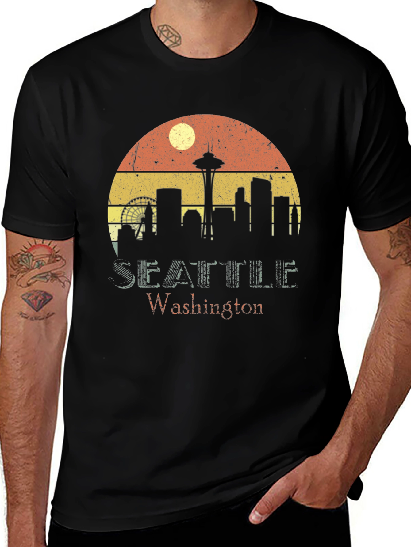 Seattle Washington Skyline Retro T-Shirt