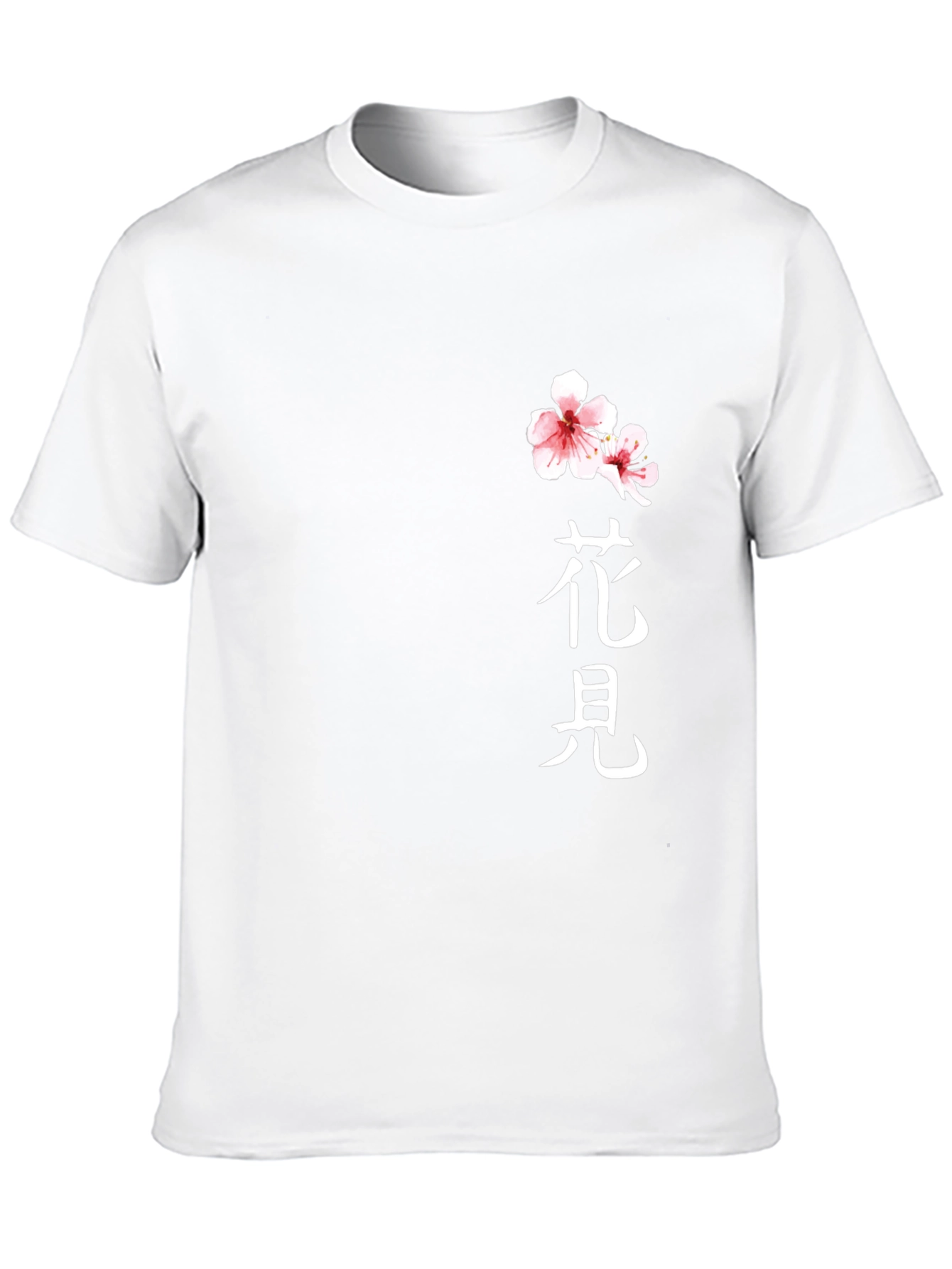 Black T-Shirt with Floral Japanese Kanji Design